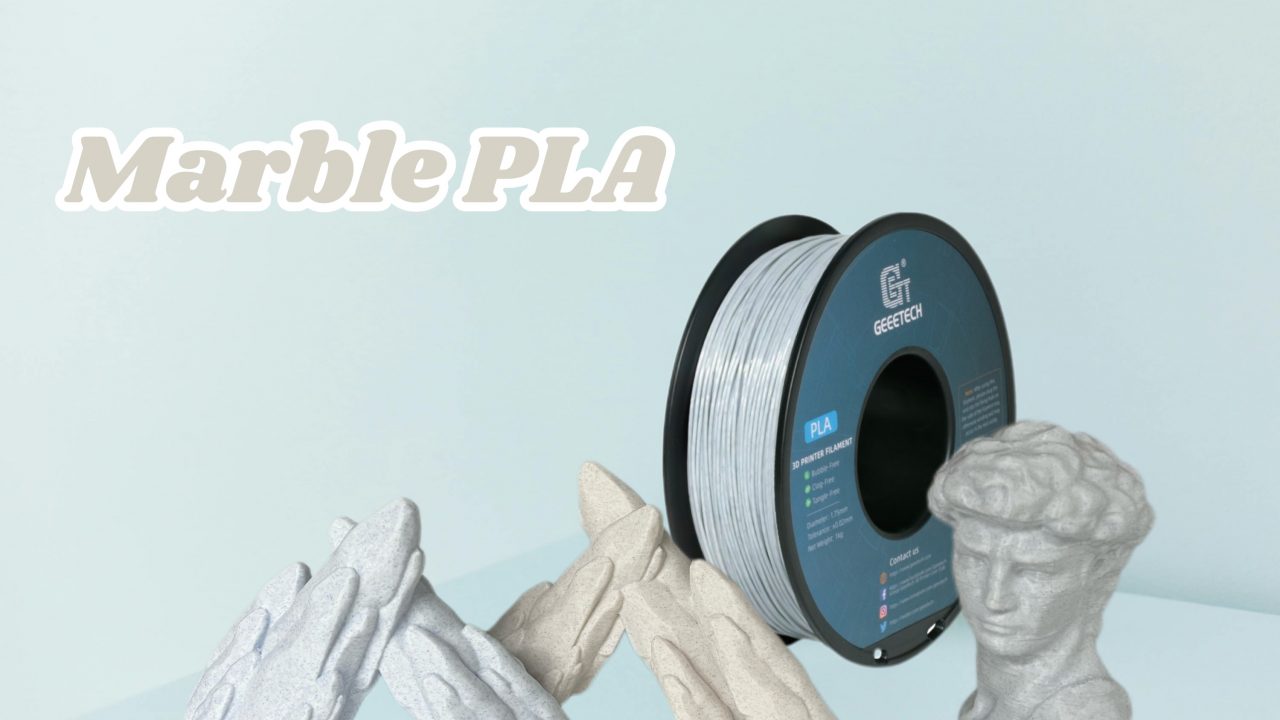 3D printed Bust and mountains by Geeetech marble PLA filament