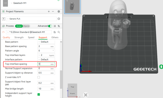 Top interface spacing in 3D printing slicer