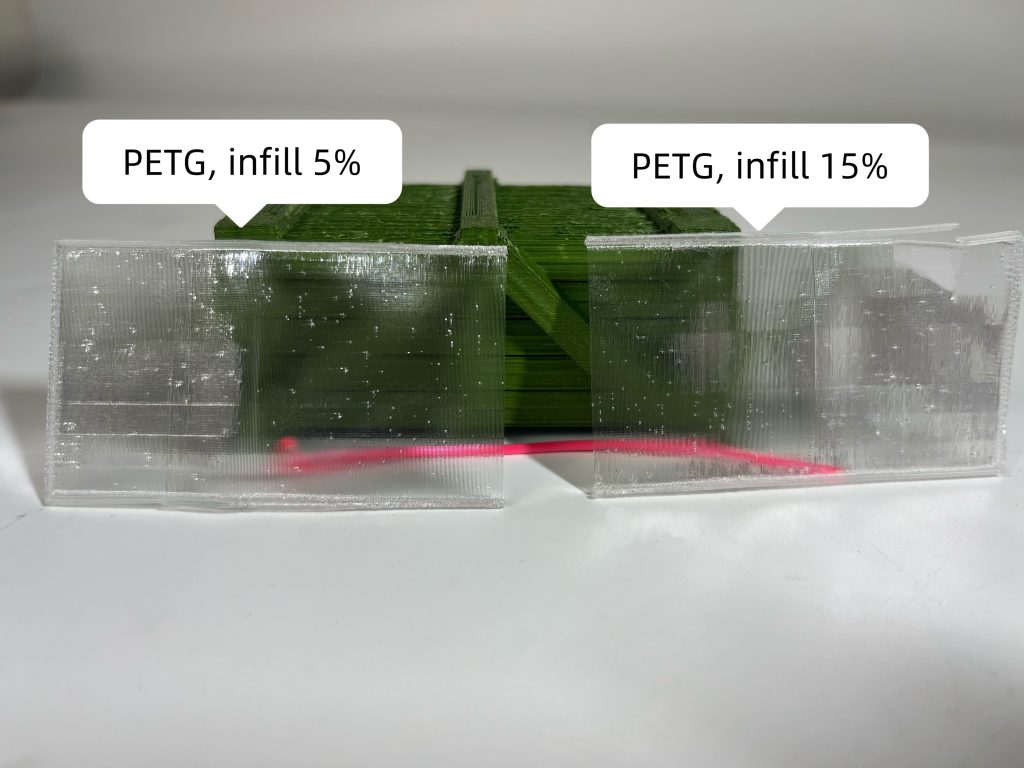 Clear PETG with different infill density, the lower the filling density, the higher the transparency