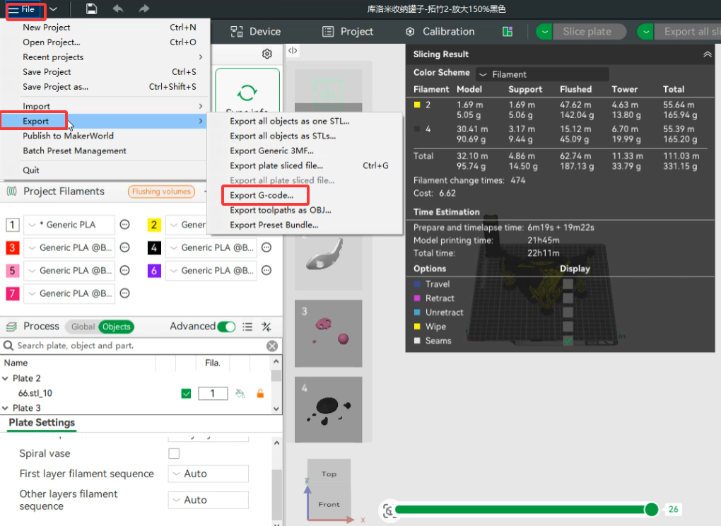 Export G code from Slicer