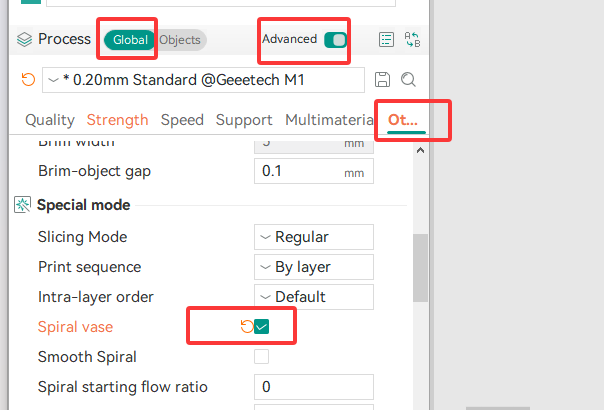 Spiral Setting Interface of OrcaSlicer