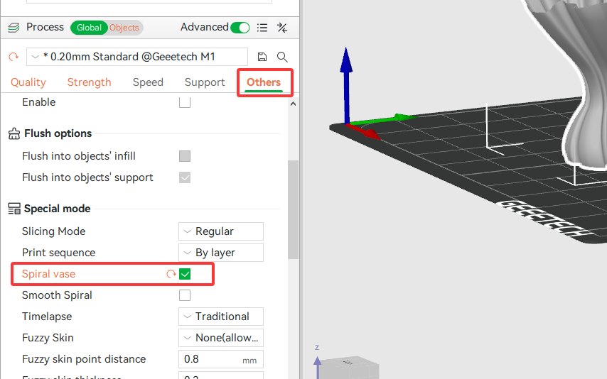 Spiral Vase Interface of Bambu Studio